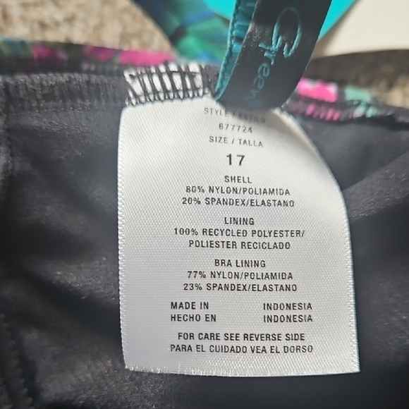 Aqua Green Floral One Piece Swimsuit - Black and Pink - Picture 11 of 14